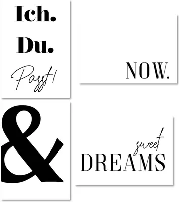 Produktbild von #detailverliebt Typo Poster-Set I dv321 I DIN A4 I 4 Print Plakate mit Sprüchen: Ich Du passt sweet dreams & Now I Statement modern I schwarz weiß