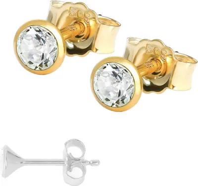 Produktbild von Paar Kleine Ohrstecker 3,5mm Gelbgold 585 14 Karat Gold Ohrringe Zirkona Weiß
