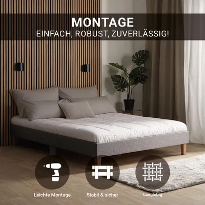 Produktbild von Homestyle4u Polsterbett 140x200 Grau Doppelbett Futonbett Bett Bettgestell mit Lattenrost