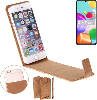 Produktbild von K-S-Trade Handyhülle kompatibel mit Samsung Galaxy A41 Kork Hülle Flipstyle Case Schutzhülle Kork Case Hülle Flip cover Klapphülle Klapp, braun