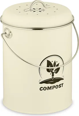 Obrázek produktu pro Relaxdays Kuchyňský kompostovací kbelík 5,5 litru, odpadkový koš s víkem a filtrem proti zápachu, kbelík na bioodpad, železo, krémová barva