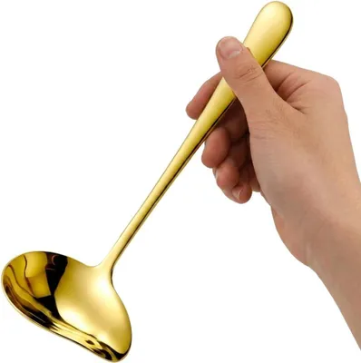 Image de Cuillère à sauce en acier inoxydable, dorée, de 17,5 x 7,5 cm, pour la cuisine