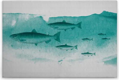 Produktbild von Leinwandbild Fische 60 x 90 cm - Wandbild Grün Grau - Keilrahmen Tiere Wohnzimmerdeko Wanddeko Wandgemälde