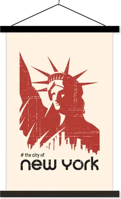 Produktbild von MuchoWow® Textilposter New York - Freiheitsstatue - Rot 40x60 cm mit schwarzem Rahmen - Wanddekorationen
