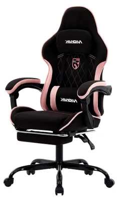 Produktbild von Gaming-Stuhl, Racing Gaming Chair mit Fußstütze, ergonomischer Computerstuhl in Schwarz-Rosa