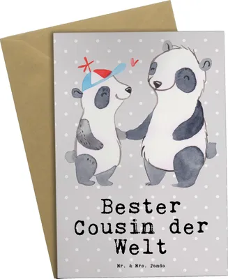 Produktbild von Mr. & Mrs. Panda neujahrskarte Panda Bester Cousin der Welt - Grau Pastell - Geschenk, einladungskarten, Cousine, babykarte, Grußkarte, Kousin, Verwandtschaft, Grußkarten