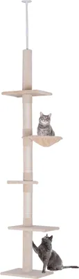 Produktbild von Kratzbaum Deckenhoch Beige Höhenverstellbarer Katzenbaum Mit Sisalsäulen, Für Klettern & Kratzen, 40X34X230-260Cm