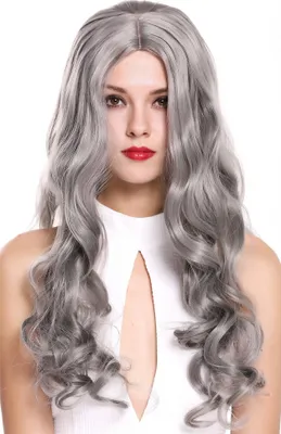 Produktbild von WIG ME UP Perücke Lang Gewellt Mittelscheitel Grau 6070-701