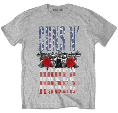 Immagine prodotto di Guns N' Roses | Maglietta ufficiale della band | Bandiera USA nel logo, media, grigio