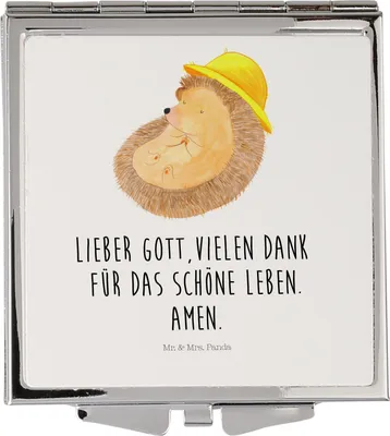 Produktbild von Mr. & Mrs. Panda Schminkspiegel Igel Beten - Weiß - Geschenk, Genießen, Kosmetikspiegel, Handtaschenspiegel, Lustige Sprüche, Gott, Frauen Spiegel, Mini, Dankbarkeit
