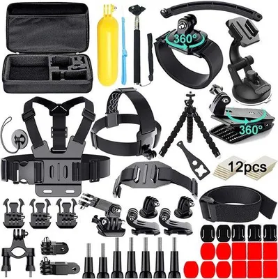Image de Accessoires pour caméras d'action, kit d'accessoires 61 en 1, compatible avec les GoPro Hero 12, 11, 10, 9, 8, 7 et 6, universel pour différents modèles de caméras.