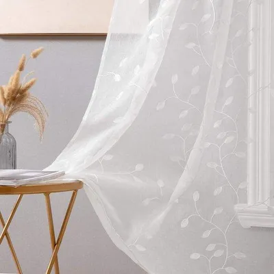 Image de Ibenzoa® Rideaux transparents, lot de 2 – Voilages brodés de fleurs, 245 x 140 cm, 100% polyester, translucides, idéaux pour les salons et les chambres