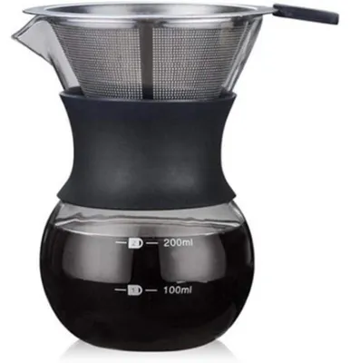 Produktbild von Pour Over Kaffeebereiter Handfilter aus Glas mit Permanentfilter 200ML