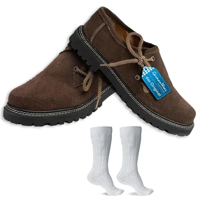 Produktbild von Trachtenschuhe +Trachtensocken Set Haferlschuhe wildleder mit socken 40cm, Schuhgröße:46, Farbe:Dunkelbraun