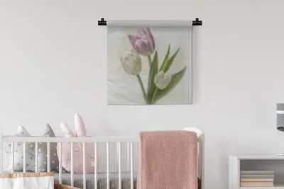 Produktbild von MuchoWow® Wandteppich Wandbehang Rosa und weiße Tulpen auf weißem Hintergrund 60x60 cm Tapisserie Dekoration Wandtuch - Dekorationen - Wand Decke