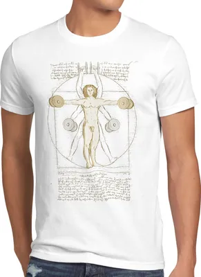 Produktbild von style3 Vitruvianischer Mensch mit Kurzhantel Herren T-Shirt butterfly rudern training