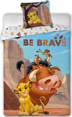 Obrázok produktu pre Sada posteľnej bielizny Unyqoos® Disney Kráľ Lev, 140x200 cm – 100% bavlna, potlač na oboch stranách, vrátane vankúšika 63x63 cm