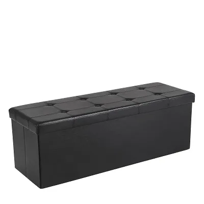 Produktbild von SONGMICS Sitzbank faltbar Kunstleder mit 120 L Stauraum 110 x 38 x 38 cm bis 300 kg belastbar Sitztruhe 3-Sitzer schwarz LSF701