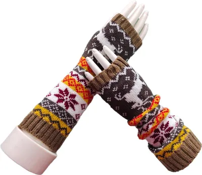 Productafbeelding van Winterhandschoenen met print - Lange handschoenen - Armwarmers - Gebreide handschoenen zonder vingers - One size - CHPN