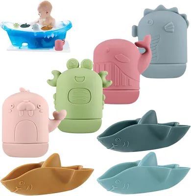 Produktbild von Set von 7 Badspielzeug, Silikon Spritztiere, für Babys und Kleinkinder, Badespaß