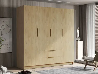 Obrázek produktu pro Velká šatní skříň 200 cm BETILA - dub cremona / zlatá