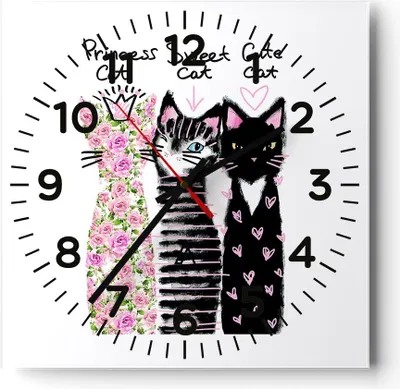 Produktbild von Wanduhr - Quadrat - Glasuhr - Katzen Blumen Tiere - 40x40cm - Schleichendes Uhrwerk - Lautlos - zum Aufhängen bereit - Dekoration Modern - Wanddekoration aus Glas - C4AC40x40-2891