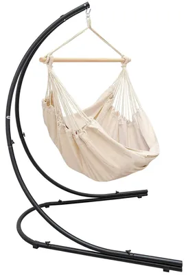 Produktbild von XXL Hängesessel mit Gestell Hängestuhl für 2 Doppel Hängesitz Hängeliege Beige