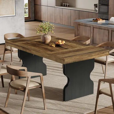 Image de Tribesigns Table à manger rectangulaire rustique de 160 cm pour 4 à 6 personnes, table de cuisine rustique stable en MDF pour salon, bureau, restaurant, usage polyvalent