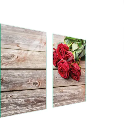 Immagine prodotto di Piastre copri fornello 2 pezzi 75x52 Copri piano cottura in Vetroceramica tagliere in vetro rose legno