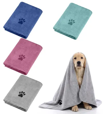 Produktbild von Hunde Handtuch 4 Stück Extra Saugfähig 75 x 35cm Mikrofaser Schnell Trocknend Maschinenwaschbar 4 Farben