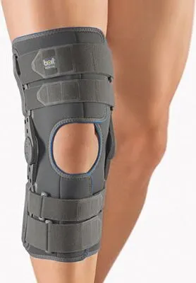 Produktbild von Bort Kniebandage StabiloPro offene Form mit Gelenk, grau>>>>Gr. 6+