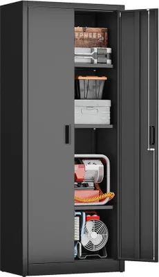 Produktbild von Famanu Metall-Schrank - Robuste Aufbewahrungslösung - 70x38x170 cm - Schwarz