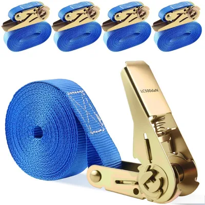 Produktbild von 4er Set Spanngurte mit Ratsche 6m x 25mm Blau 800kg Tragkraft
