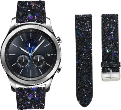 Produktbild von Strap-it Samsung Gear S3 Leder Glitzerarmband (Schwarz)
