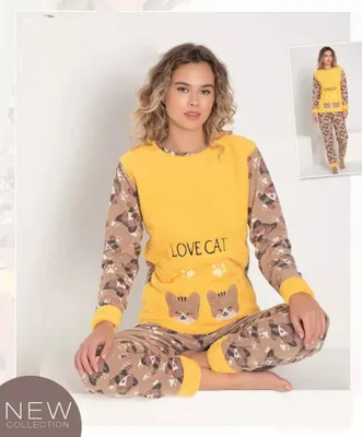 Produktbild von Damen Pyjama POLAR Schlafanzug Gelb XL 2-Teiler Set Lang Warm Winter S-03