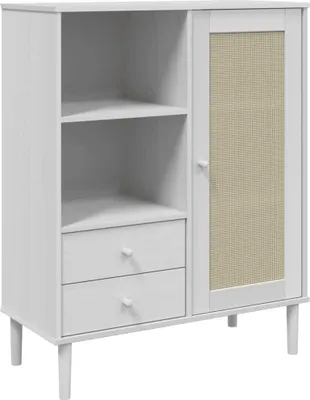 Obrázek produktu pro vidaXL Vysoká deska SENJA ratanový vzhled bílá 90x40x112 cm borovicové dřevo