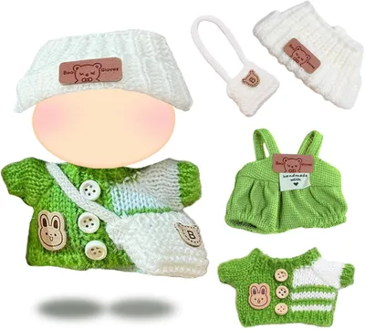 Image de Ensemble de 4 vêtements pour poupées de 17 cm : pull, bonnet et sac