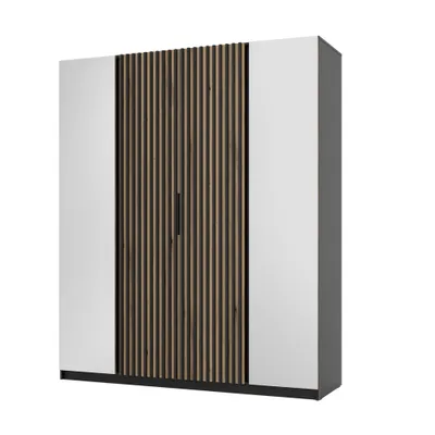 Produktbild von Großer Kleiderschrank 200 VERU mit Spiegeln – Eiche Evoke / Schwarz / Schwarz