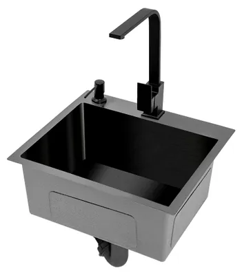 Produktbild von Schwarzes Spülbecken aus Edelstahl mit Wasserhahn für die Küche