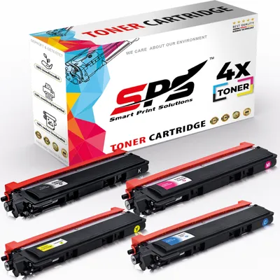 A box of toner cartridges with several toner cartridges displayed in front of it.