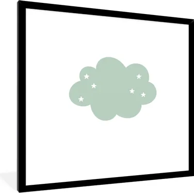 Produktbild von MuchoWow® Gerahmtes Poster Wolke - Mädchen - Jungen - Sterne - Pastell - Kind 40x40 cm - Poster mit Schwarzem Bilderrahmen Wandposter Rahmen Foto Bilder - Mit Rahmen - Wanddekoration Schlafzimmer