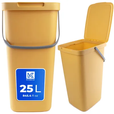Obrázok produktu pre KADAX odpadkový kôš s vekom a držadlom, plastový odpadkový kôš, odpadkový kôš na separovanie odpadu (žltý, 25 l)
