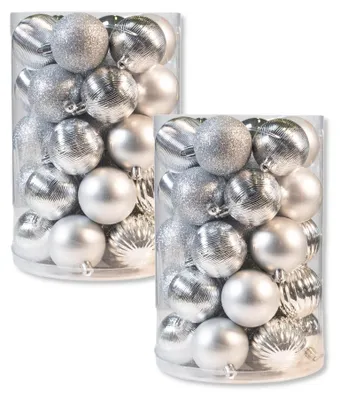 Produktbild von Kunststoff Weihnachtskugel silber 2 Sets - 68 Stück Ø 6cm Deko Kugel Christbaumschmuck Mix Glitzer Matt Gemustert Glänzend