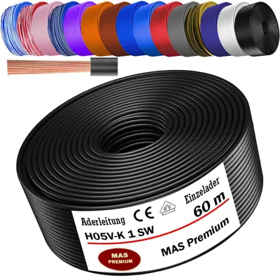 Produktbild von 60m Aderleitung H05 V-K 1 mm² Schwarz Einzelader flexibel