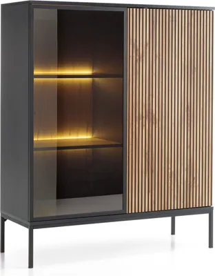 Produktbild von Selsey Tosena - Vitrine 2-türig mit LED - Schwarz / Wotan Eiche
