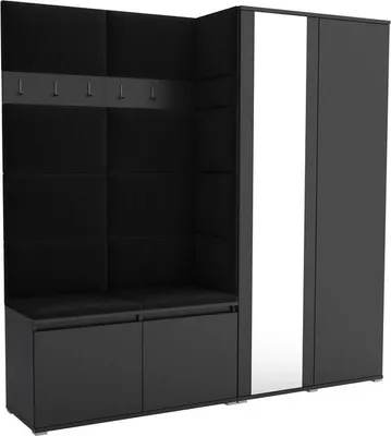 Produktbild von Garderoben-Set Noris IV mit Spiegel, gepolsterte Garderobe mit Sitzbank, Wandpaneelen und Stauraum (Farbe: Schwarz + Trinity 16)