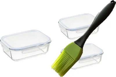 Produktbild von 3 Vorratsdosen Set aus Glas. + Silikon Pinsel Länge 17 cm