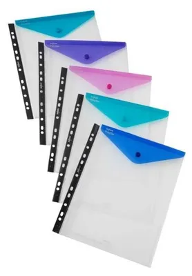 Image de Pochettes porte-documents A4 avec perforation pour classement et rabat de couleur Paquet de 5 pièces