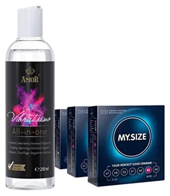 MY.SIZE Vibratissimo Play Gel All-in-One 250 ml & Pacco da 3 Preserv – immagine 1
