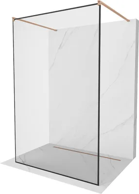 Produktbild von Mexen Kioto freistehende Duschwand 100 x 200 cm, schwarzes Muster 8 mm, gebürstetes Messing - 800-100-002-65-70